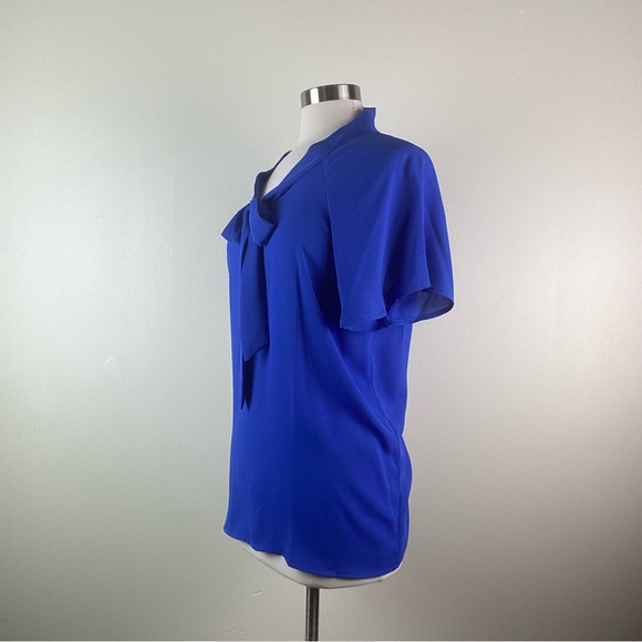 Pleione Flutter Sleeve Bow Tie Front Blouse Size XL Cobalt Blue - Picture 2 of 13
